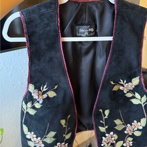 Patricia Wolf Black Floral Embroidered Vest
